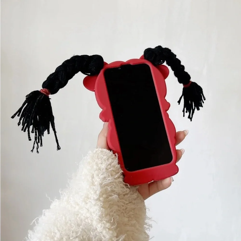 13 Pro Max Cute Cartoon Phone Case with Red and Black Accents